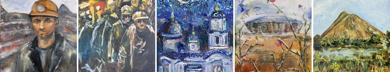 Collage of paintings by Marina Stognieva dedicated to the Donetsk region of Ukraine